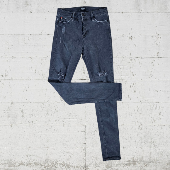 Hudson Washed Black Distressed Nico Mid Rise Slim Super Skinny Jeans Size 28 - Picture 1 of 10